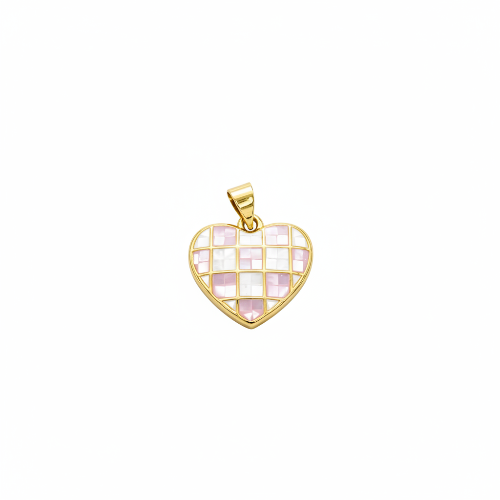 Pink Checkered Heart Charm