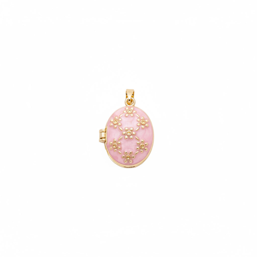 Pink Floral Oval Locket Charm
